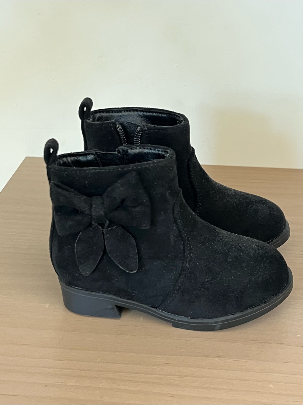 Toddler girls Black Suede Bow Ankle Boots